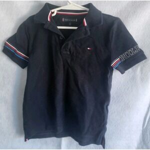Tommy hilfiger boys black‎ 116 6/7 polo shirt logo stripe